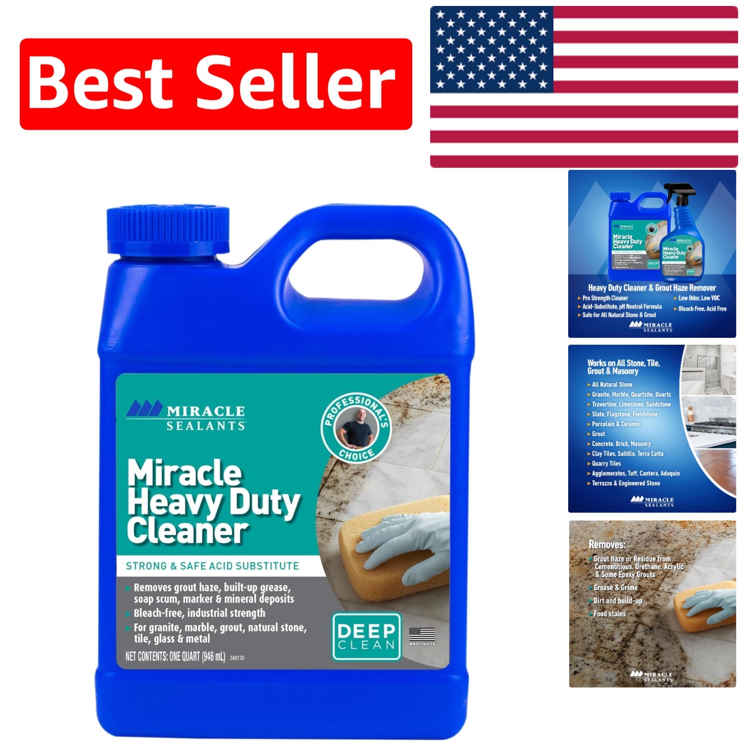 Miracle PH Neutral Non-Acidic Cleaner for Grout & Tile – 32 Oz, Safe & Effective