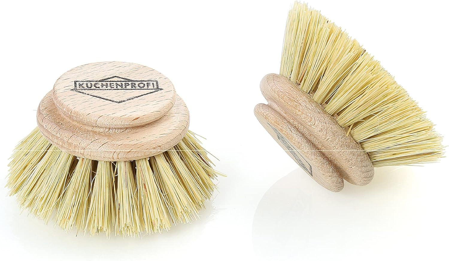Kuchenprofi 2 Pack Replacement Dish Brush Refill Natural Bristle Beech Wood Head