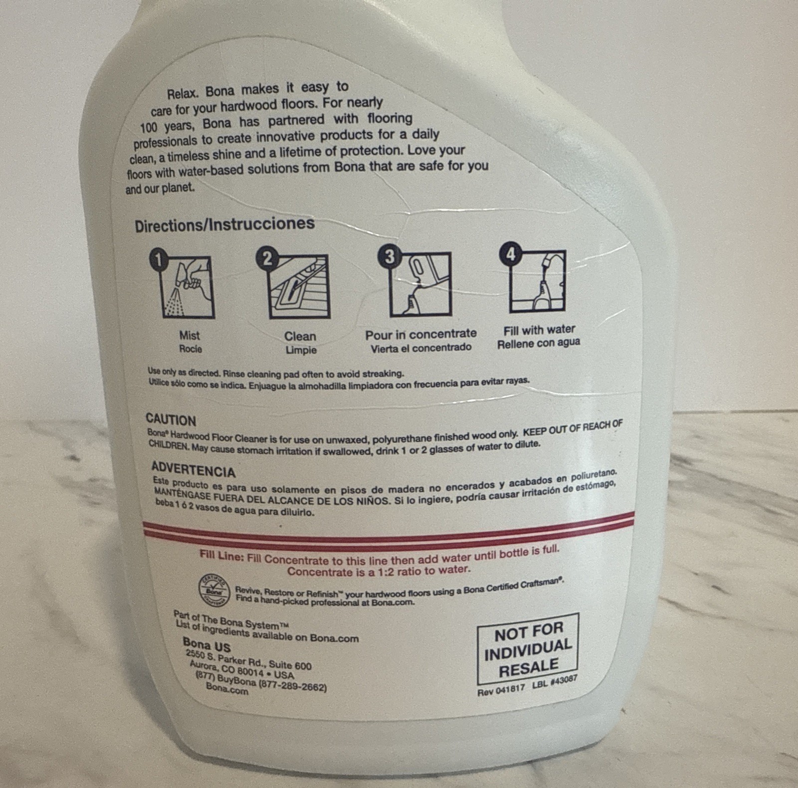 Bona Hardwood Floor Cleaner – Original 32 Fl Oz w/Refillable Spray Bottle FULL
