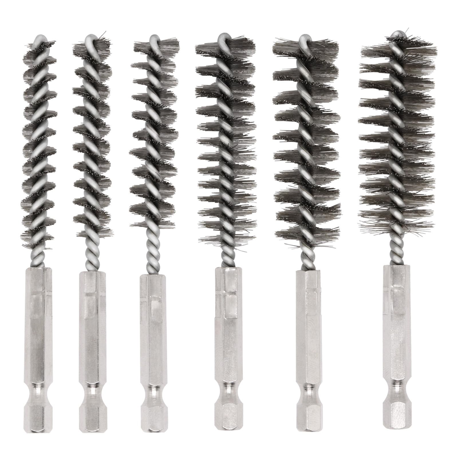 6 Pcs Bore Brush for Drill, 1/4″ Hex Shank Stainless Steel Twisted Wire Brush…