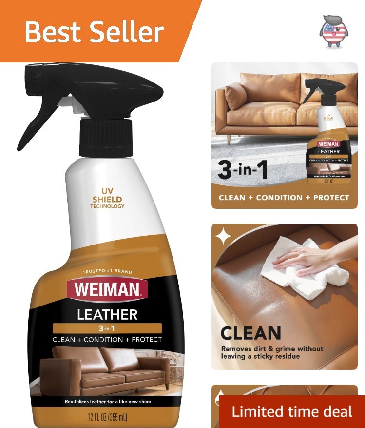 All-in-One Leather Cleaner & Conditioner Spray – Protects, Restores, 12 Fl Oz