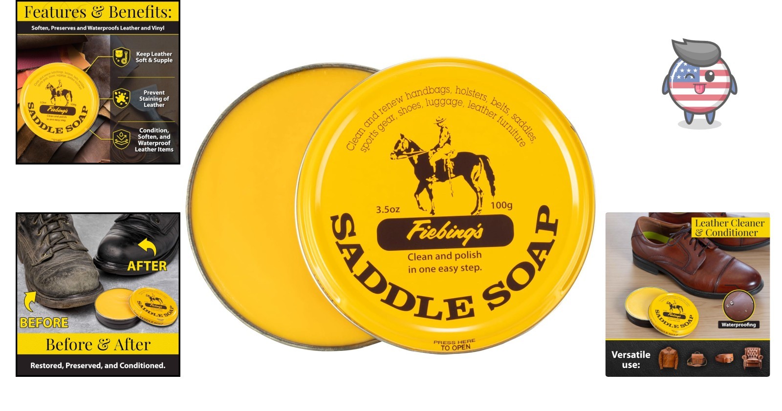 Versatile 3.5 oz Tin of Fiebing’s Saddle Soap – Cleans & Restores Leather Goods