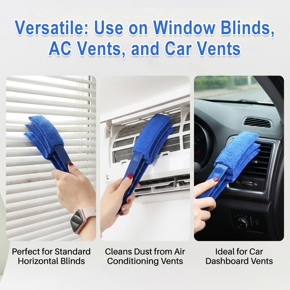 2 Pack Window Blind Cleaner Groove Gap Duster Brush with 5 Microfiber Sleeves
