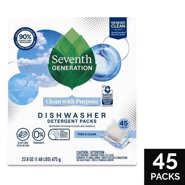 Free & Clear Natural Dishwasher Detergent Packs – 45ct