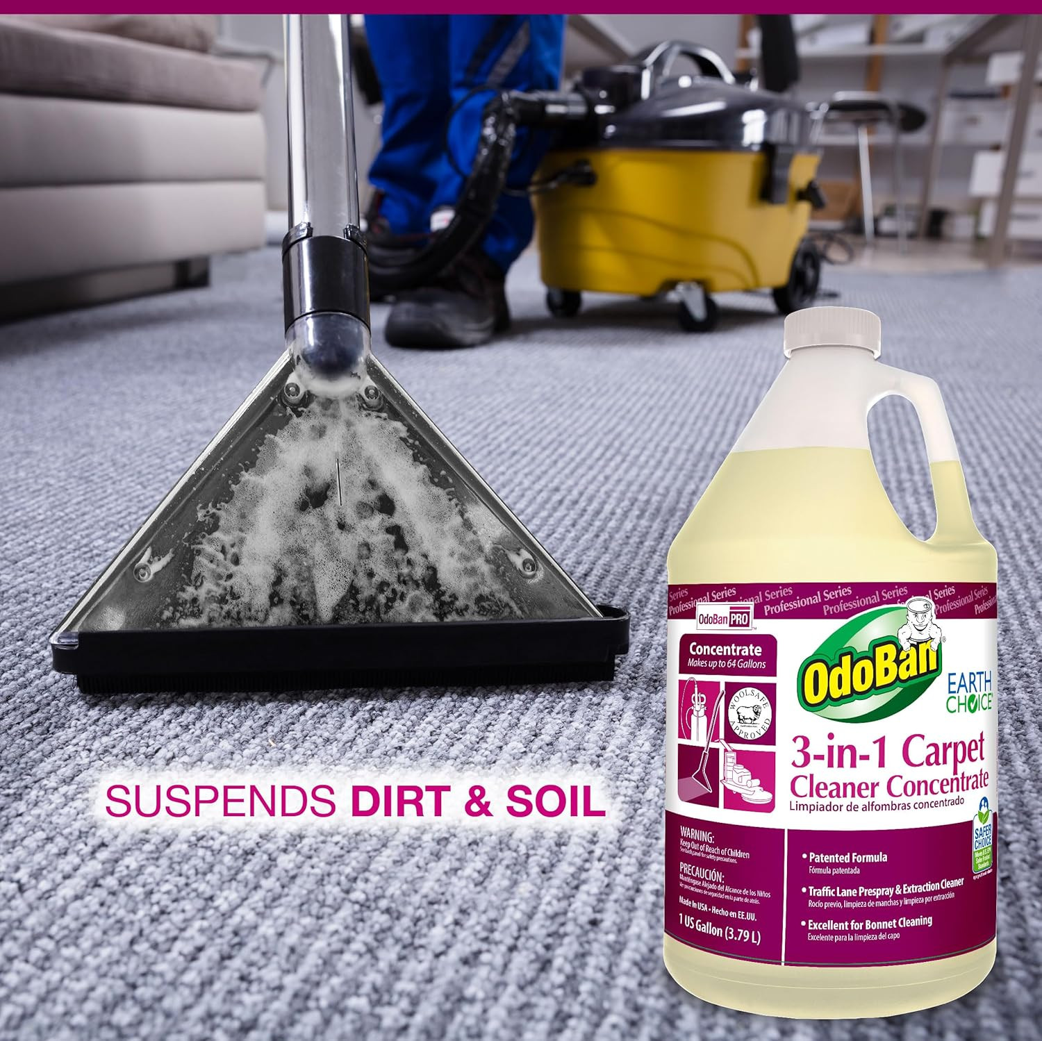 Odoban Professional 3-In-1 Carpet Cleaner Concentrate, Made in the USA, 1 Gallon