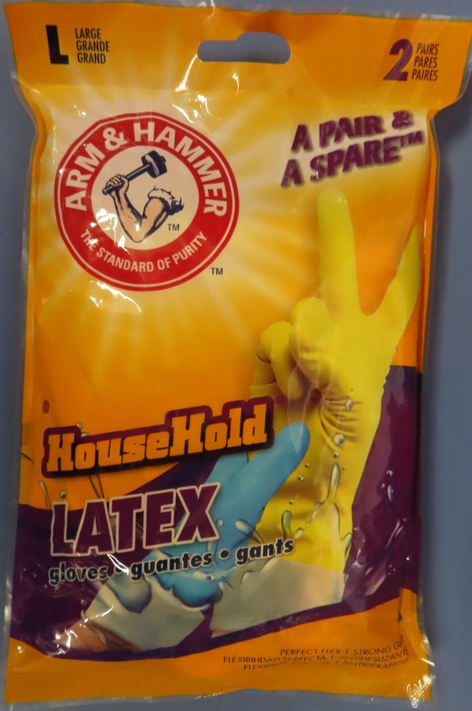 2 packages (4 pairs) Arm & Hammer HouseHold Latex Cleaning Gloves LARGE AH1282