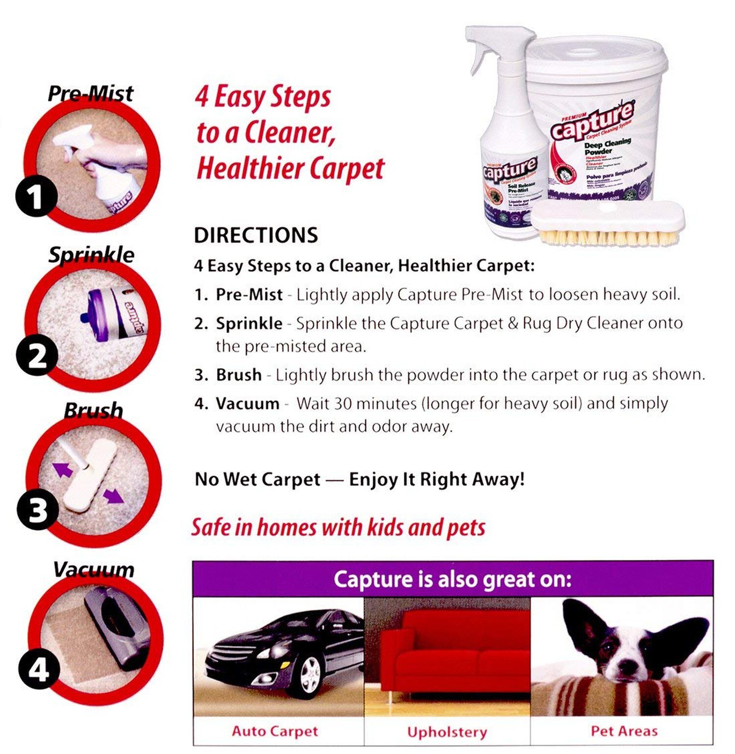 Capture Carpet Dry Cleaning Kit 400 – Deodorize Clean Stains Smell Moisture f…