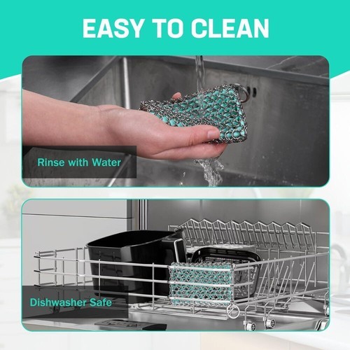 HAUSHOF Cast Iron Scrubber Chainmail Scrubber w/ Silicone Core Cast Iron Cleaner