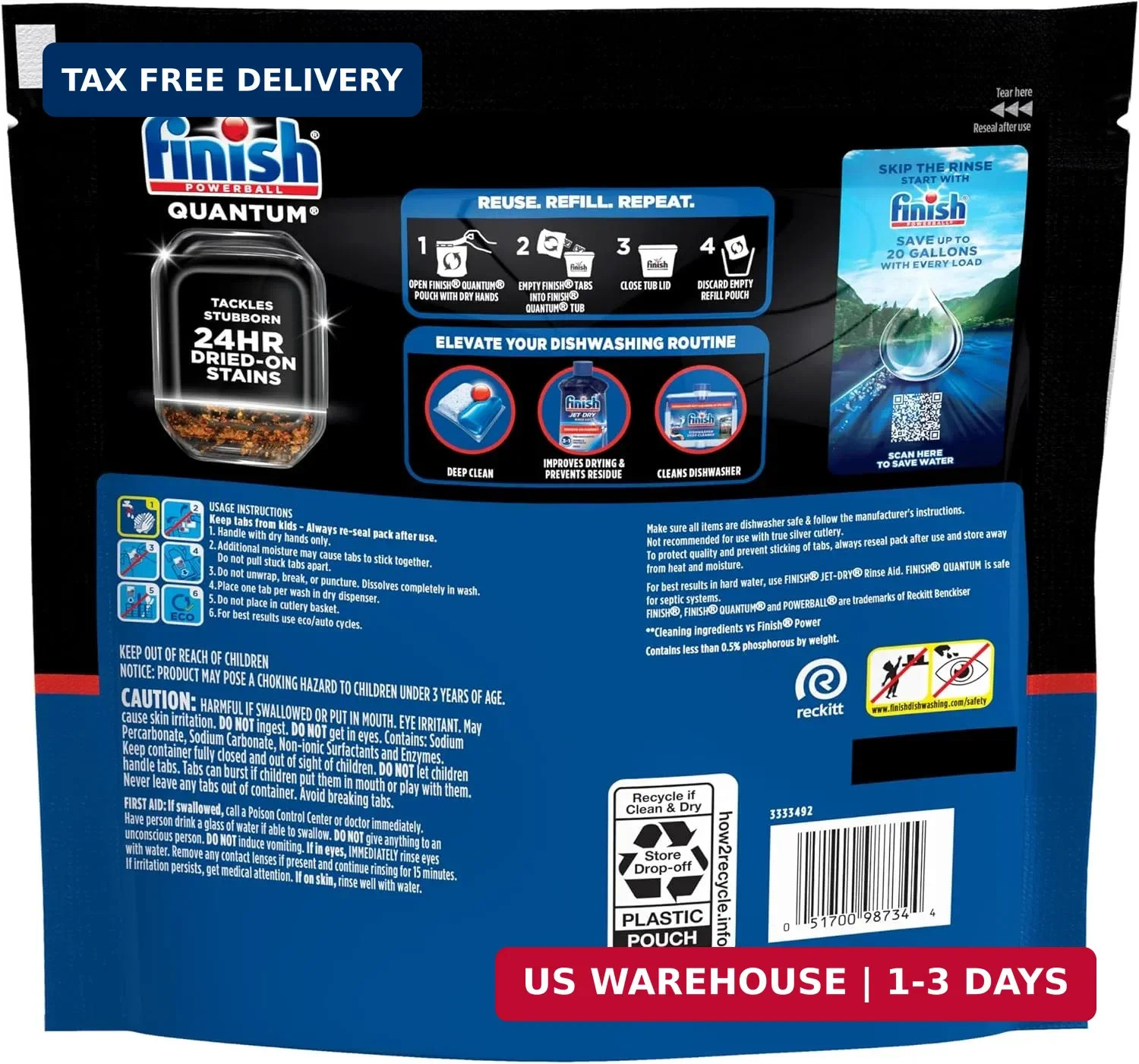 Finish Quantum Dishwasher Pods, No Pre-Rinse Dishwasher Detergent Soap Removes 2