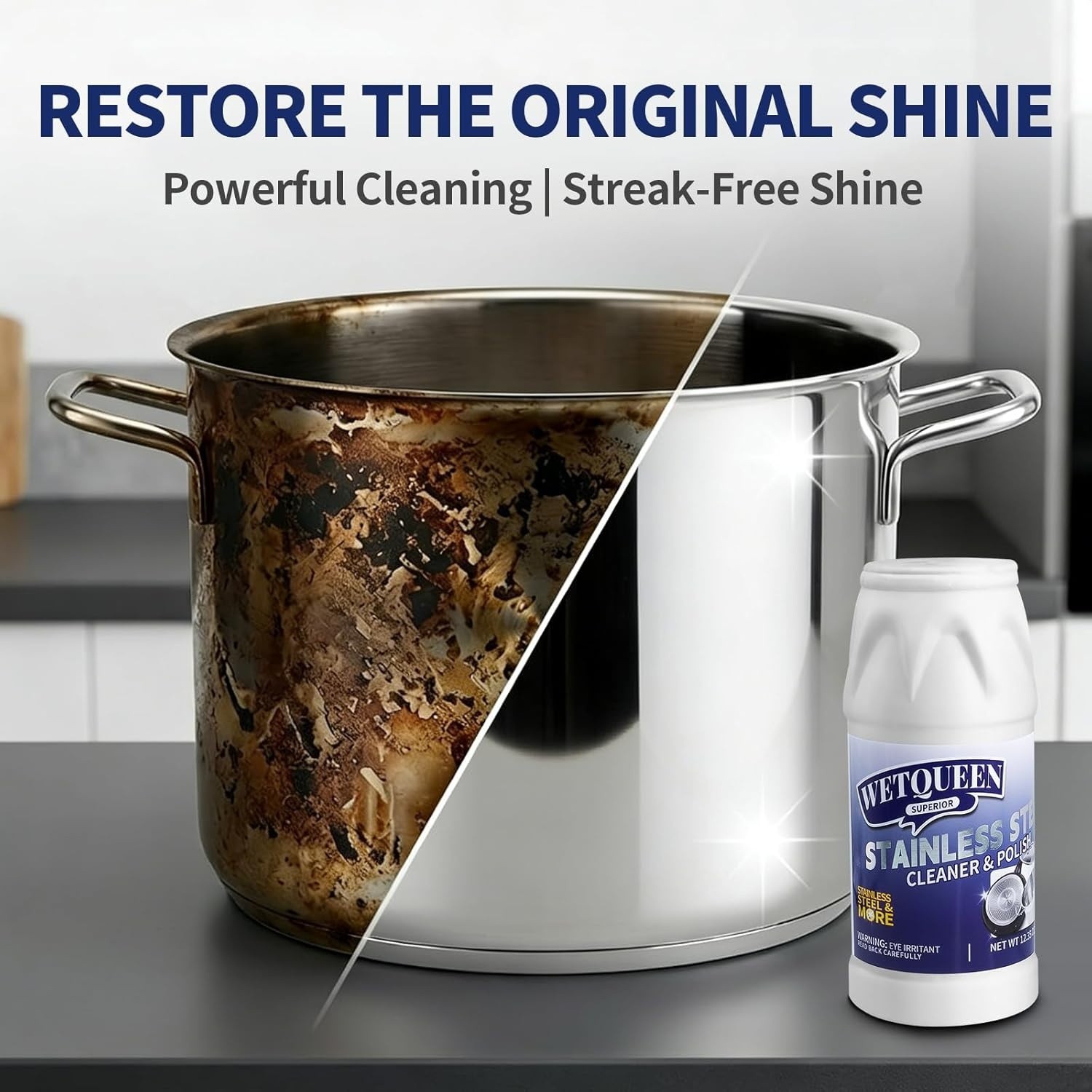 WETQUEEN Stainless Steel Cleaner and Polish Kit – Heavy Duty Cookware Cleanser P