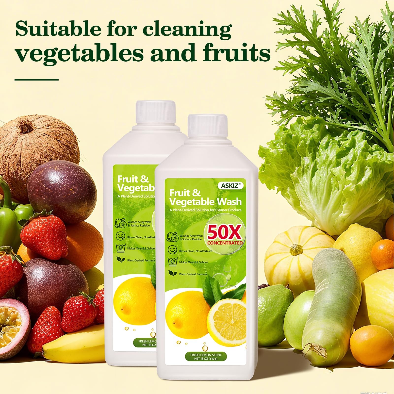 Fruit & Vegetable Wash,13 Gallons Lemon Produce Wash and Clean,Fruit Cleaner …
