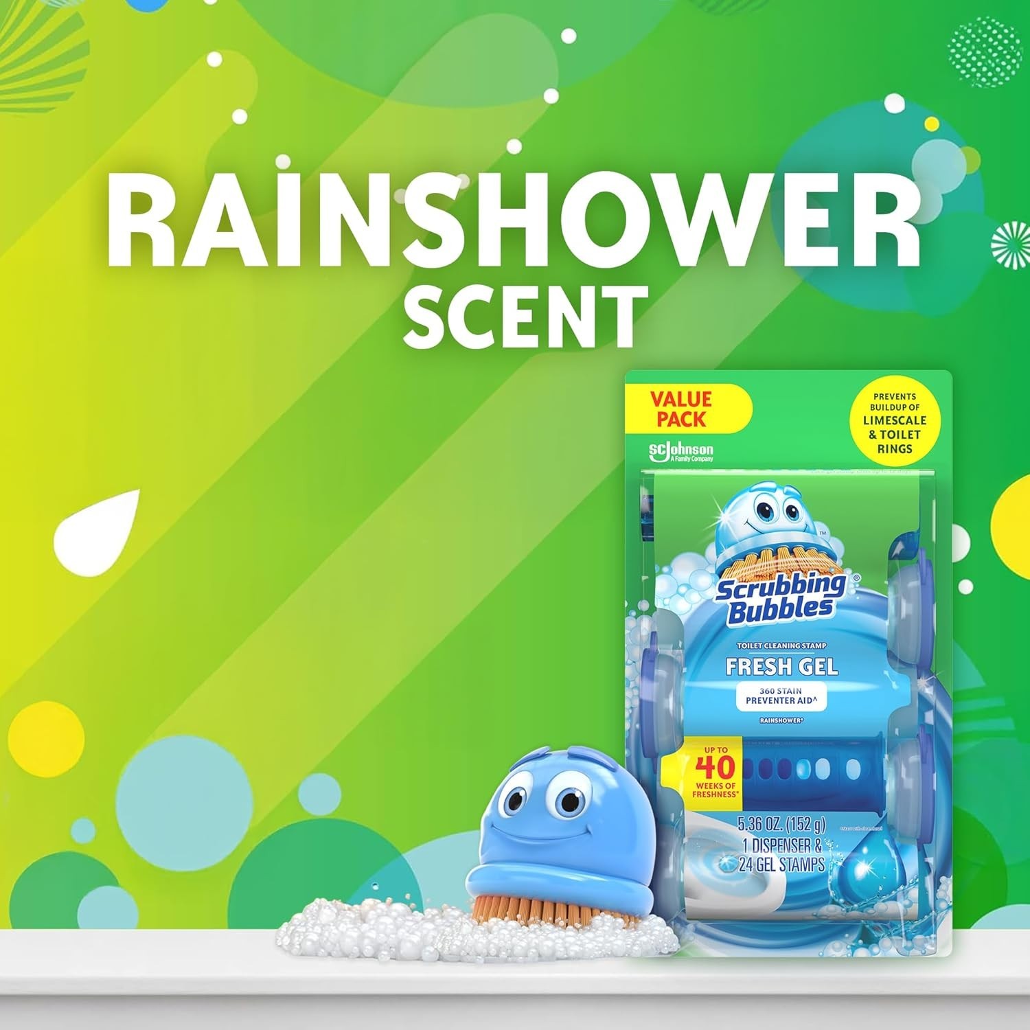 Scrubbing Bubbles Fresh Gel Toilet Stamps – 24 Count, Rainshower Scented Clean