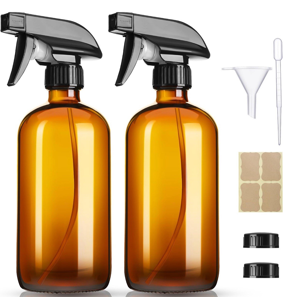 Set of 2 AMBER Colored Empty Glass Spray Bottles ~ 16 Ounce Each