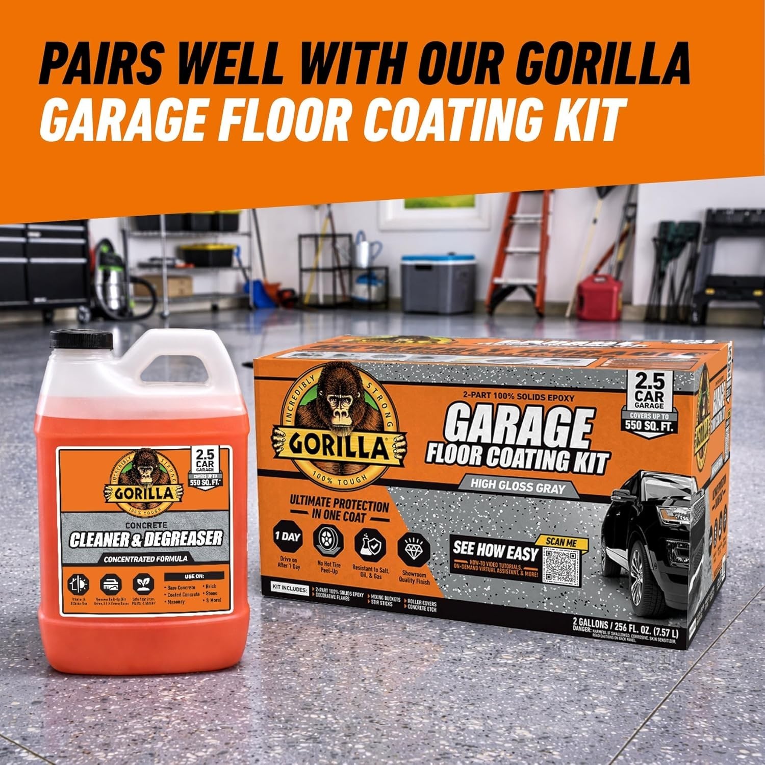 Gorilla Concrete Cleaner Degreaser 64oz Concentrate Removes Oil Grease