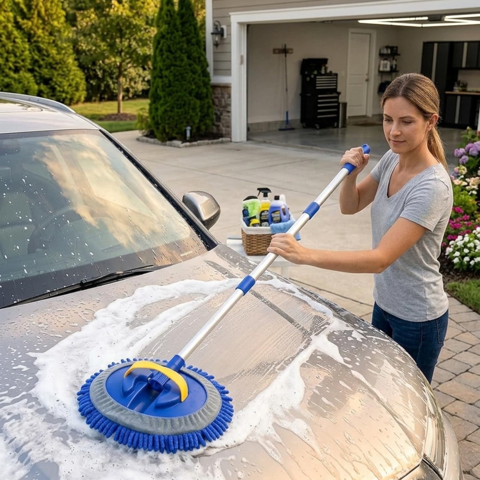 41″Car Cleaning Brush with Telescopic Handle Aluminum Alloy Long Rod Chenille