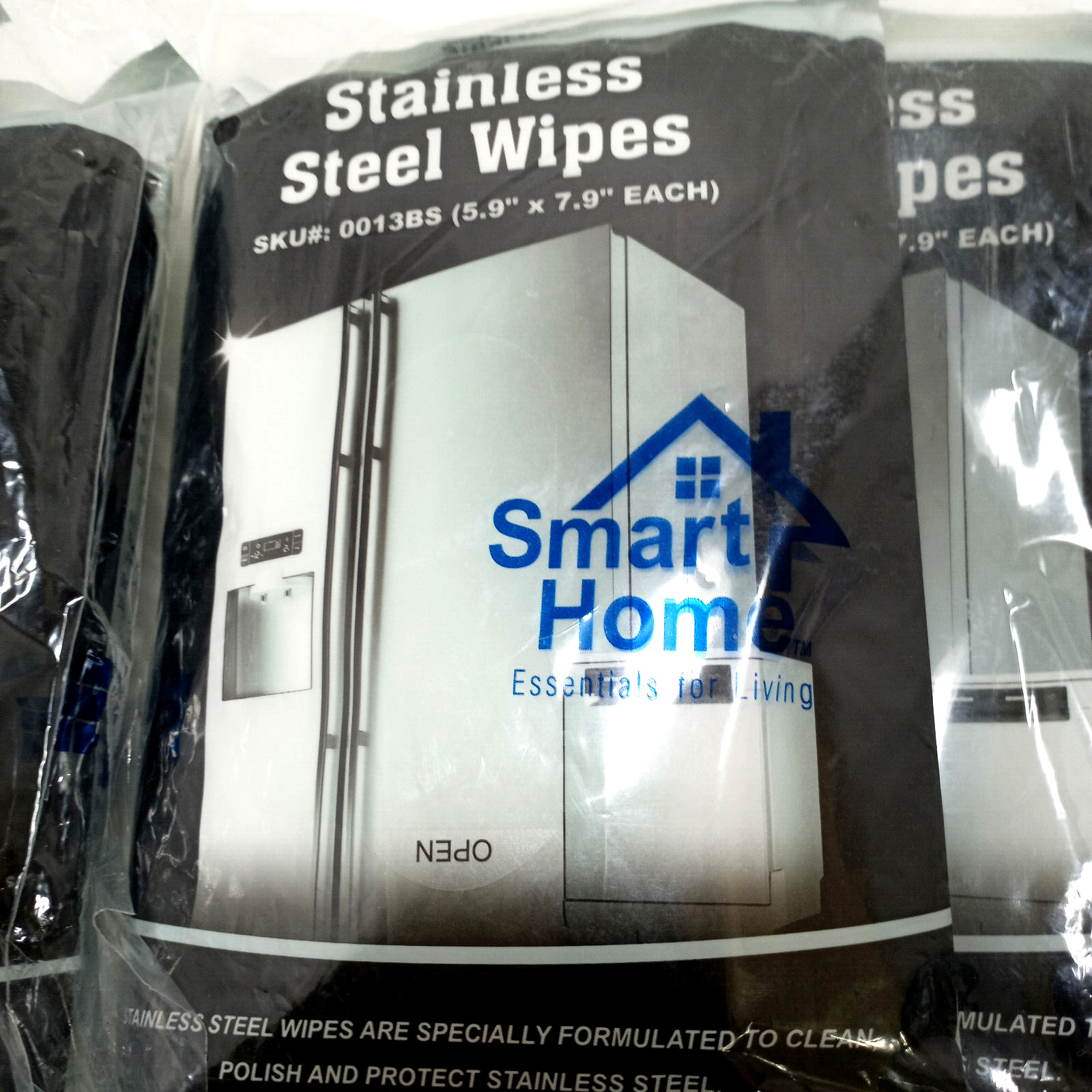 Smart Home Stainless Steel Wipes 30 Count Set of 2 Packs 60 Wipes Total NEW