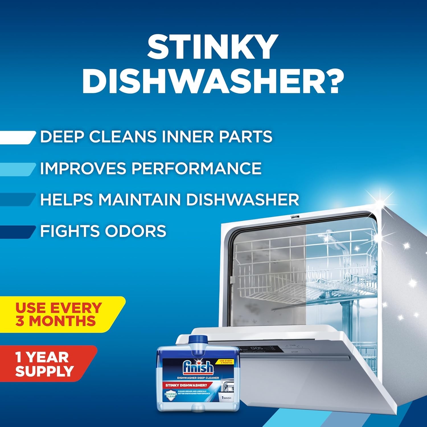 Finish Dishwasher Cleaner Liquid Deep Clean Grease Limescale Odor Control 4 Pack
