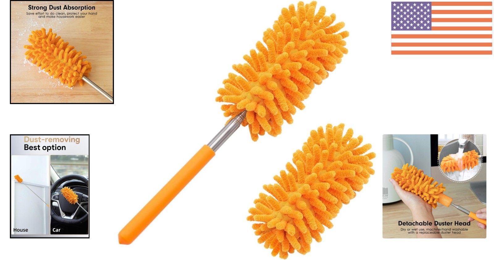 2-Pack Hand Washable Extendable Microfiber Dusters for Effortless Cleaning