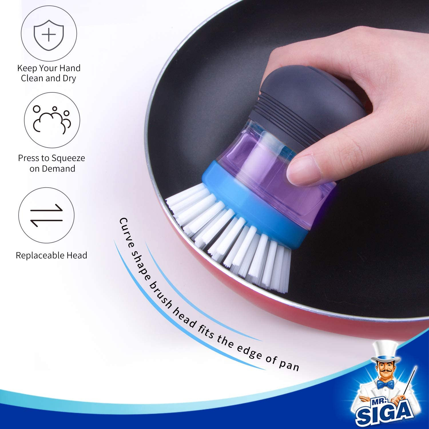 Soap Dispensing Palm Brush, Kitchen Brush for Dish Pot Pan Sink Cleaning, Pack o