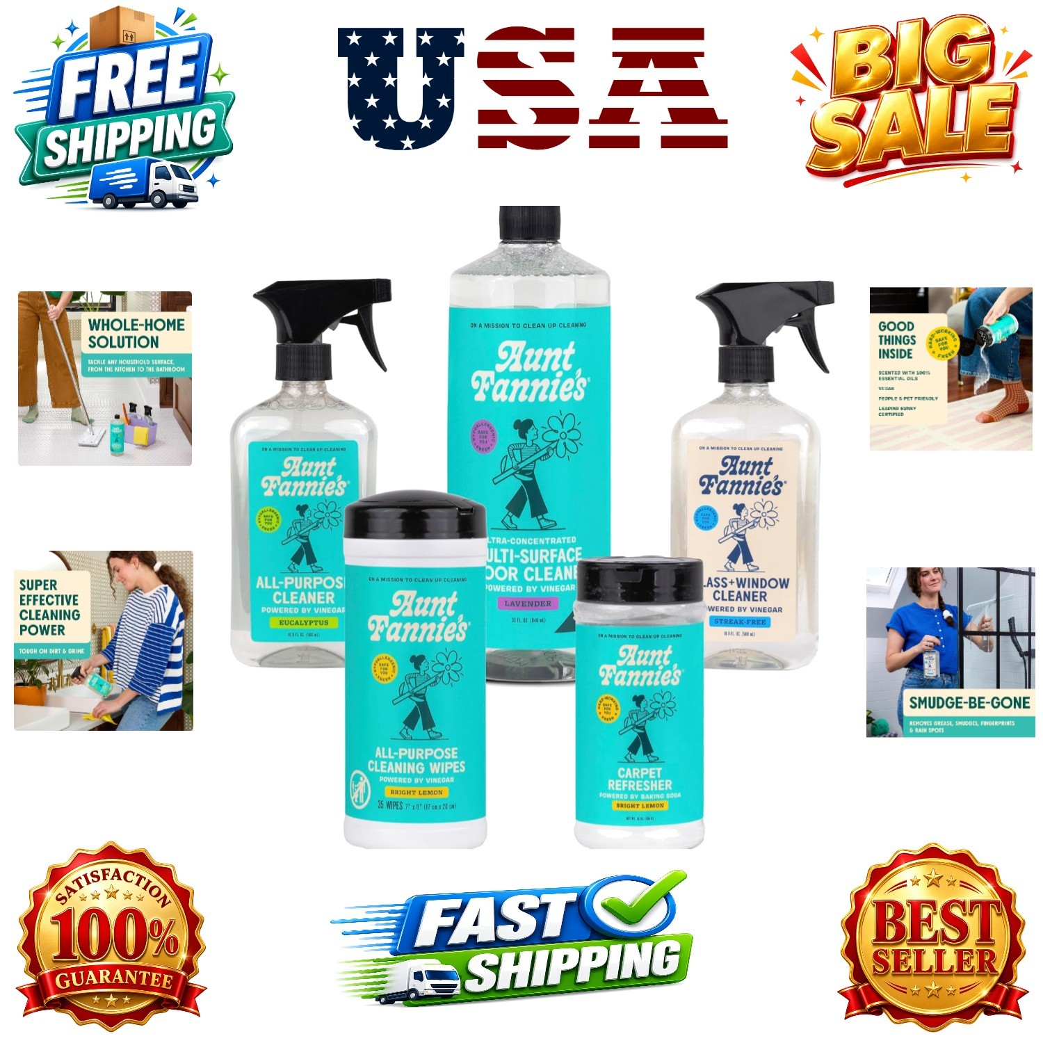 Whole Home Cleaning Bundle: All Purpose Spray, Floor Cleaner, Glass & Window …