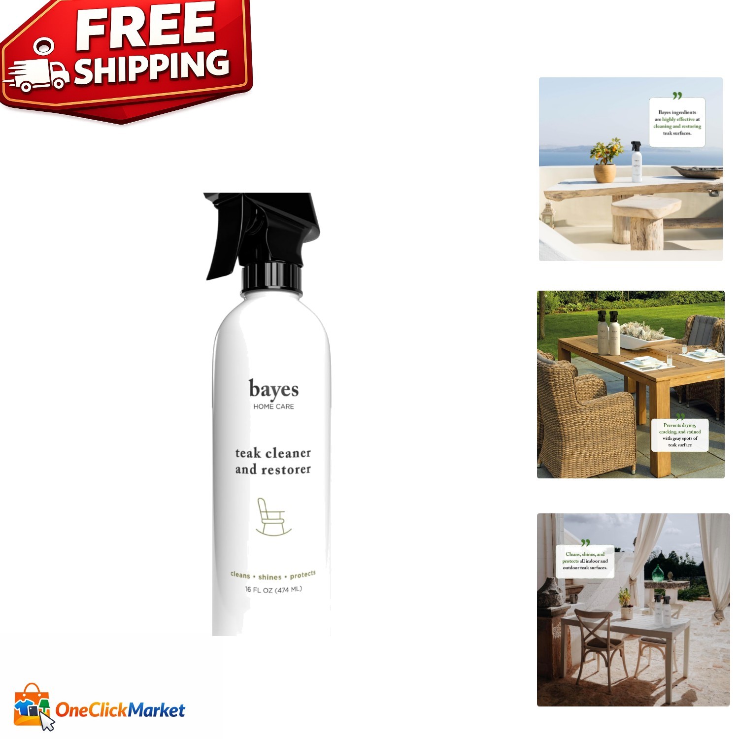 Eco-Friendly Teak Cleaner with Essential Oils – 16 Fl Oz for Beautiful Wood