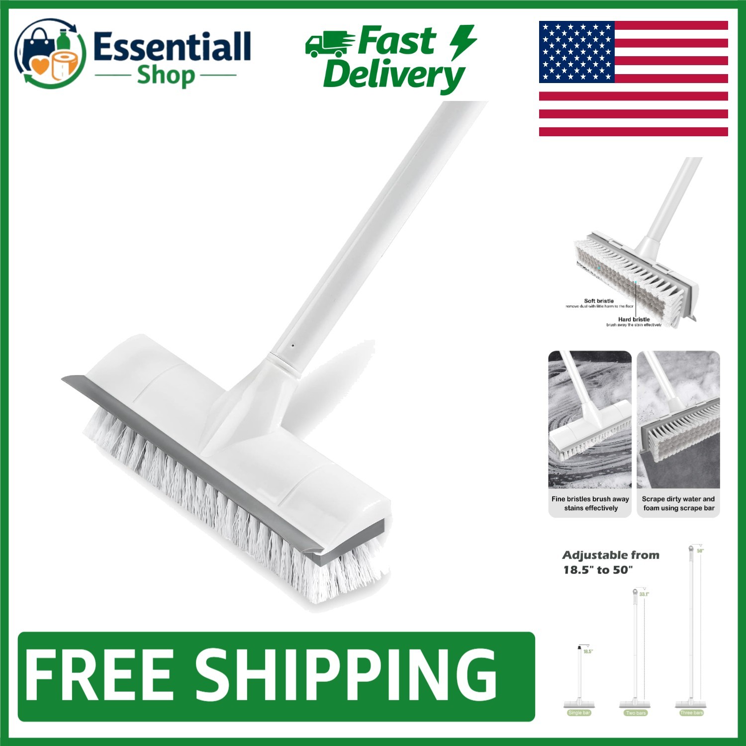Stainless Steel Long Handle Scrub Brush – Heavy-Duty Cleaning for All Surfaces
