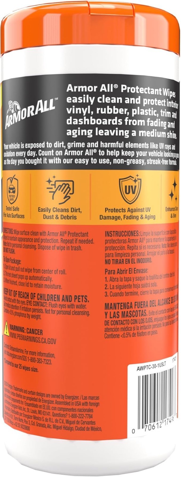 Original Protectant Wipes by Armor All, Car Interior Cleaner Wipes, 30 Count …