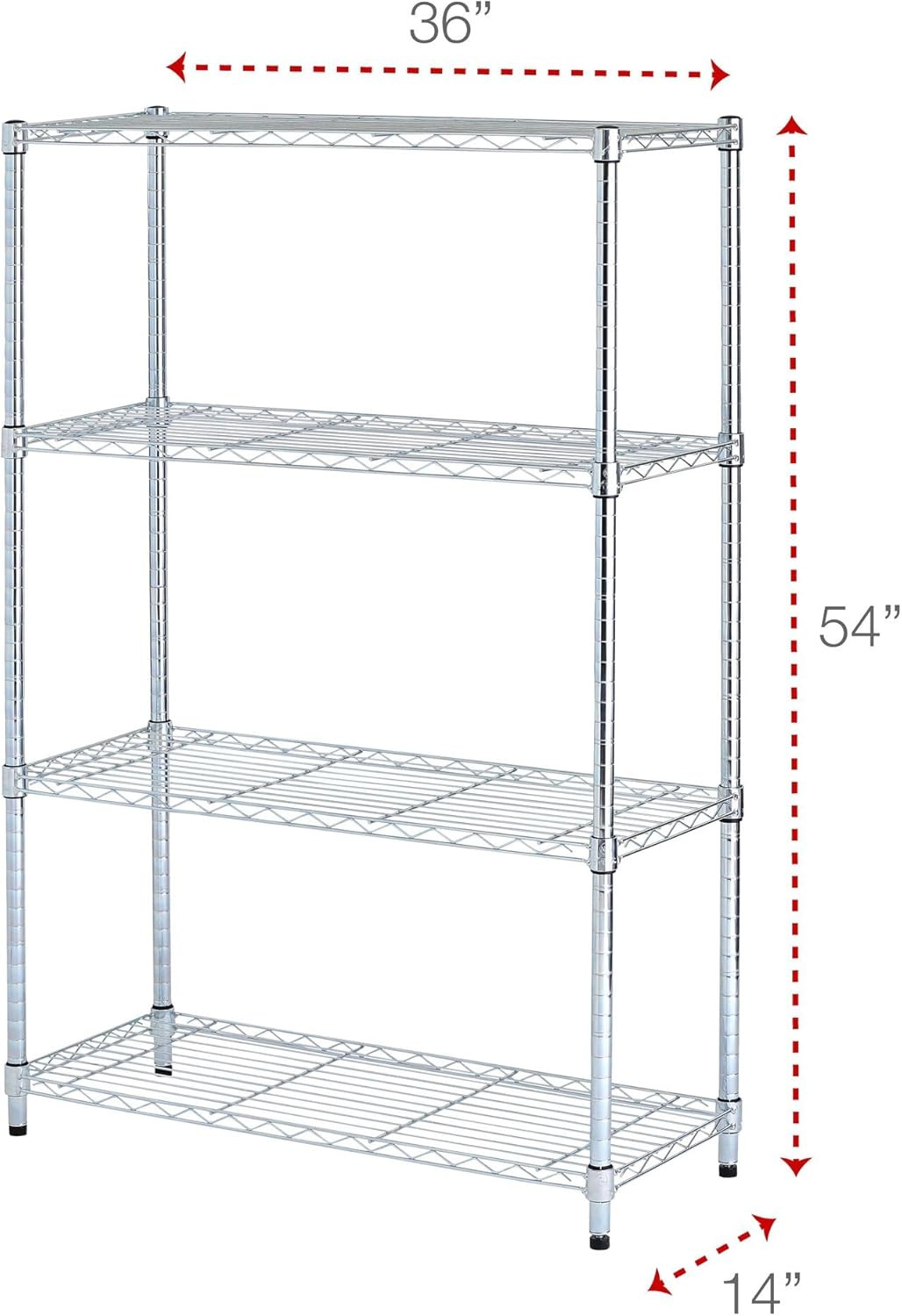 ALE Residential Wire Shelving, Four-Shelf, 36W X 14D X 54H, Silver
