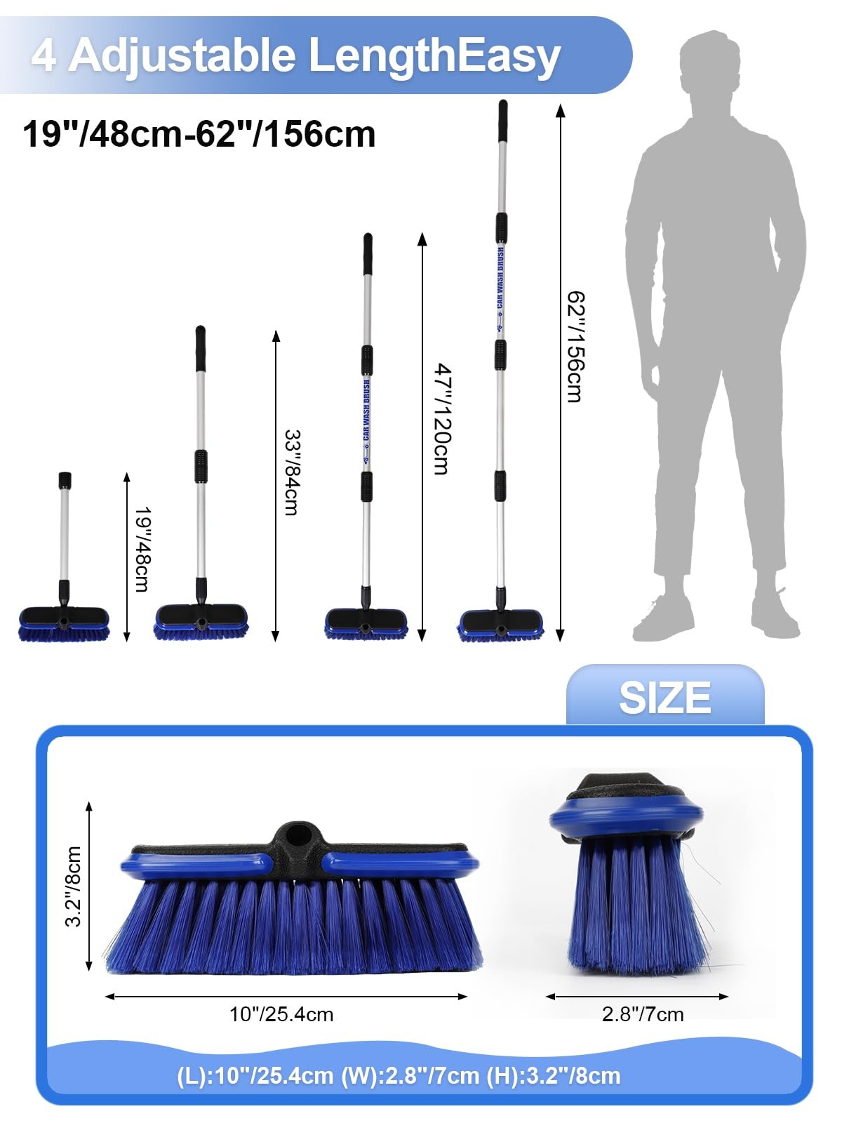 62Inch Car Wash Brush with Long Handle Auto Car RV Truck Exterior Washing