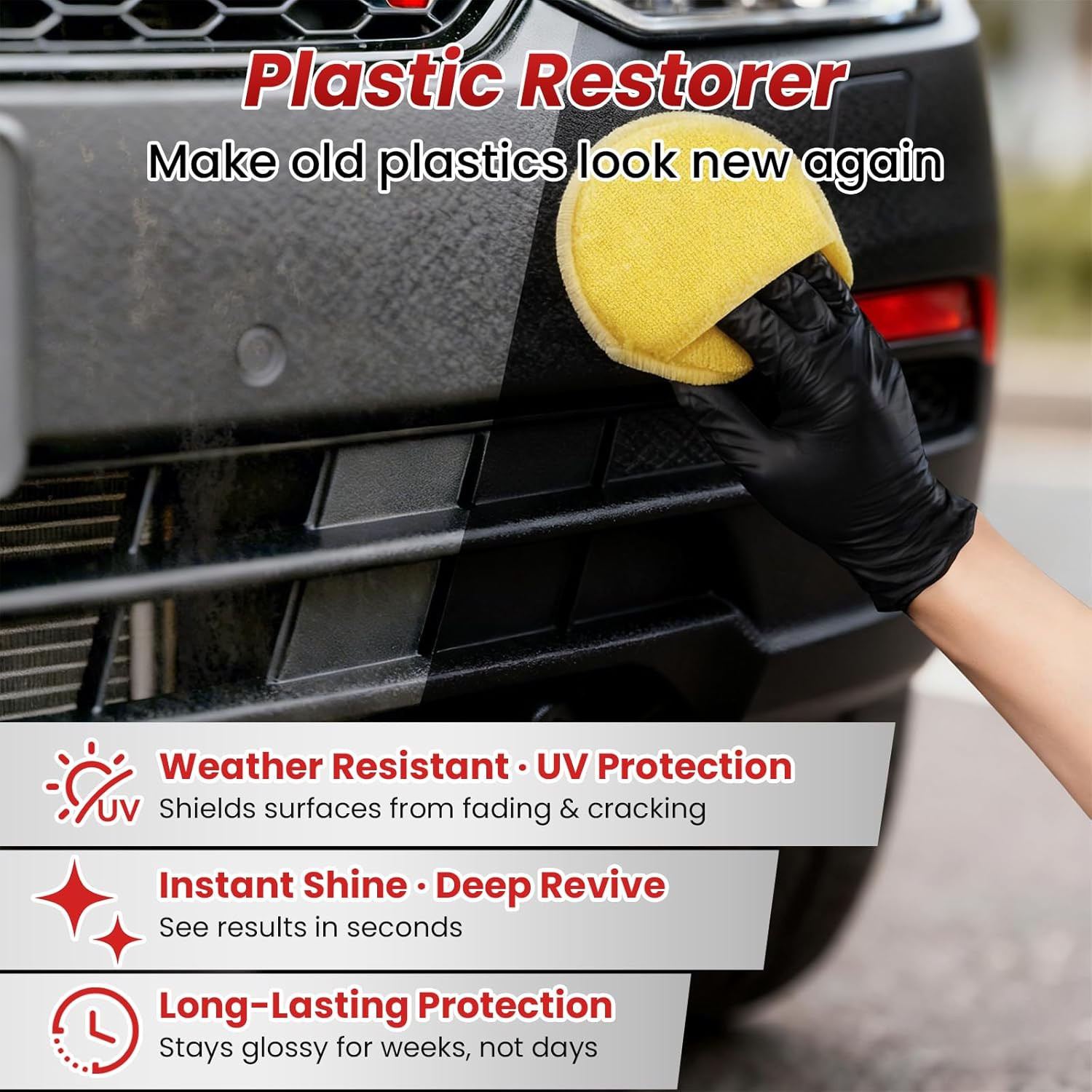 Plastic Restorer for Cars, Black Trim Restorer for Faded Plastic, Vinyl & Rubber
