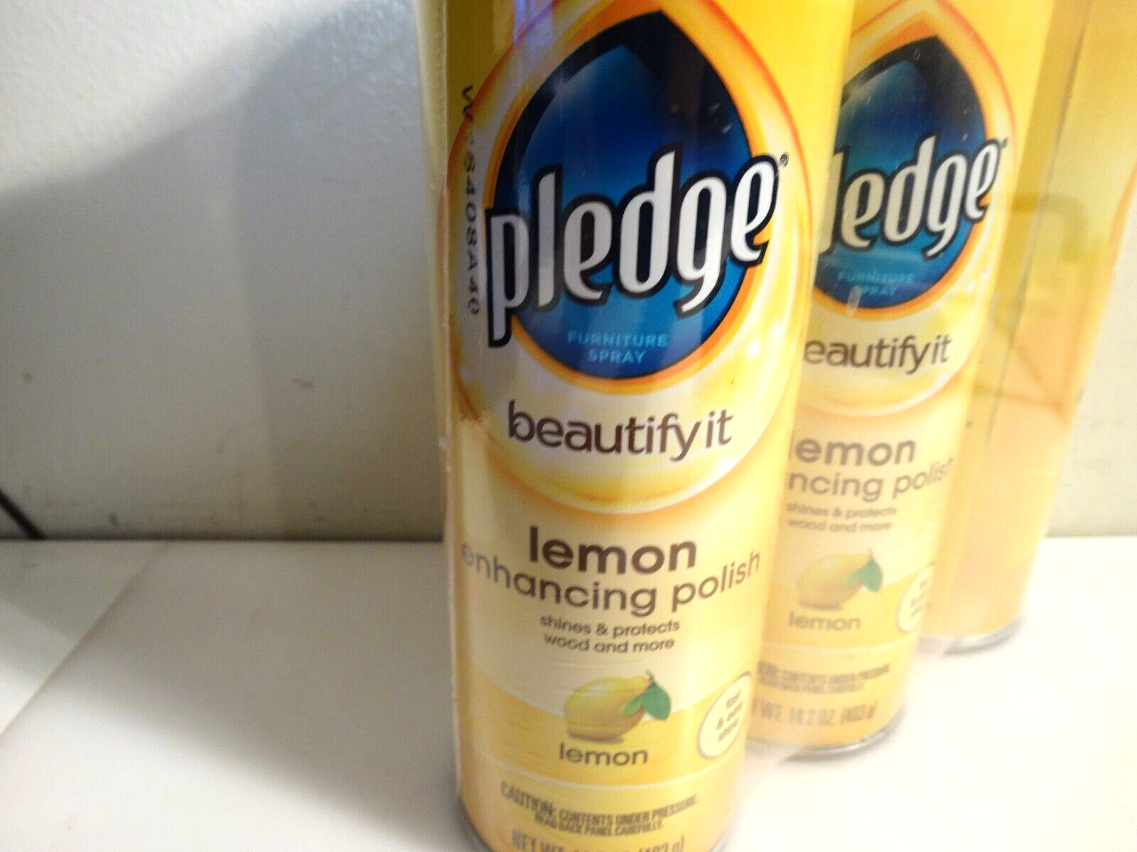 Pledge Lemon Enhancing Polish Furniture Spray LARGE 14.2 OZ CANS Pack Of 3