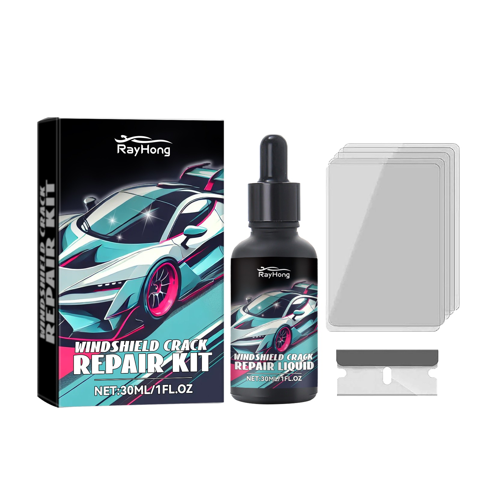 Windshield Crack Repair Kit – Fast Repair Rock Chip Resin UV Cure for Auto