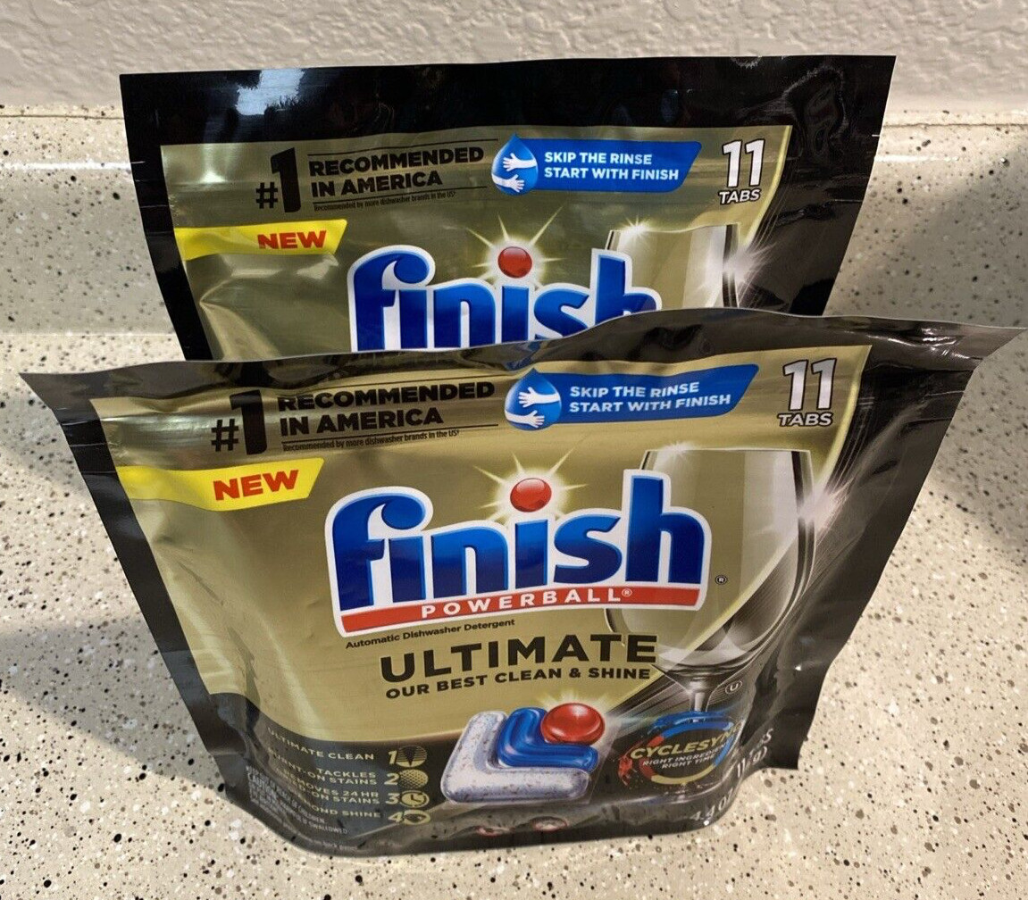 (LOT OF 2) Finish Powerball ULTIMATE Dishwasher Detergent Tabs 11 Count