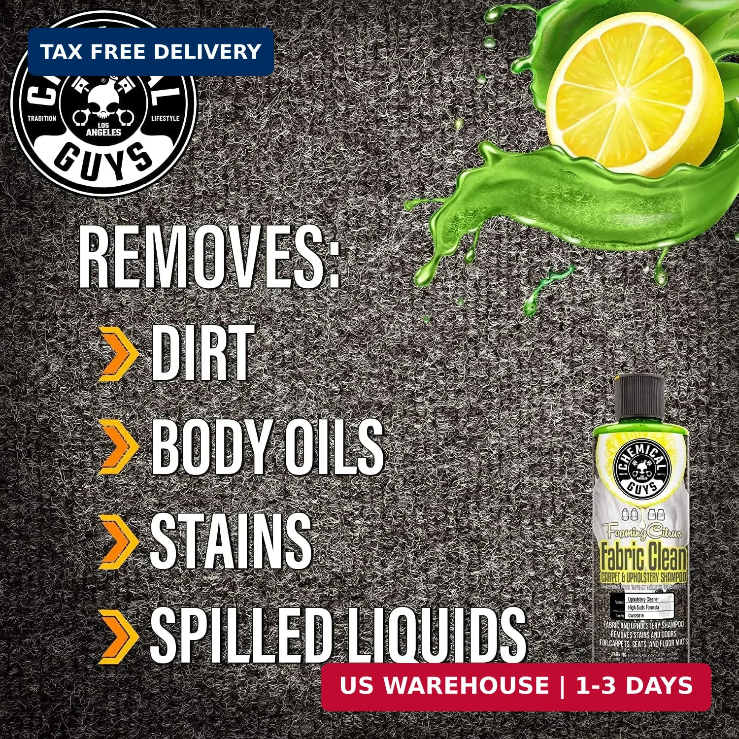 Chemical Guys Foaming Citrus Fabric Clean Drill Brush Kit – High Foaming Stain a