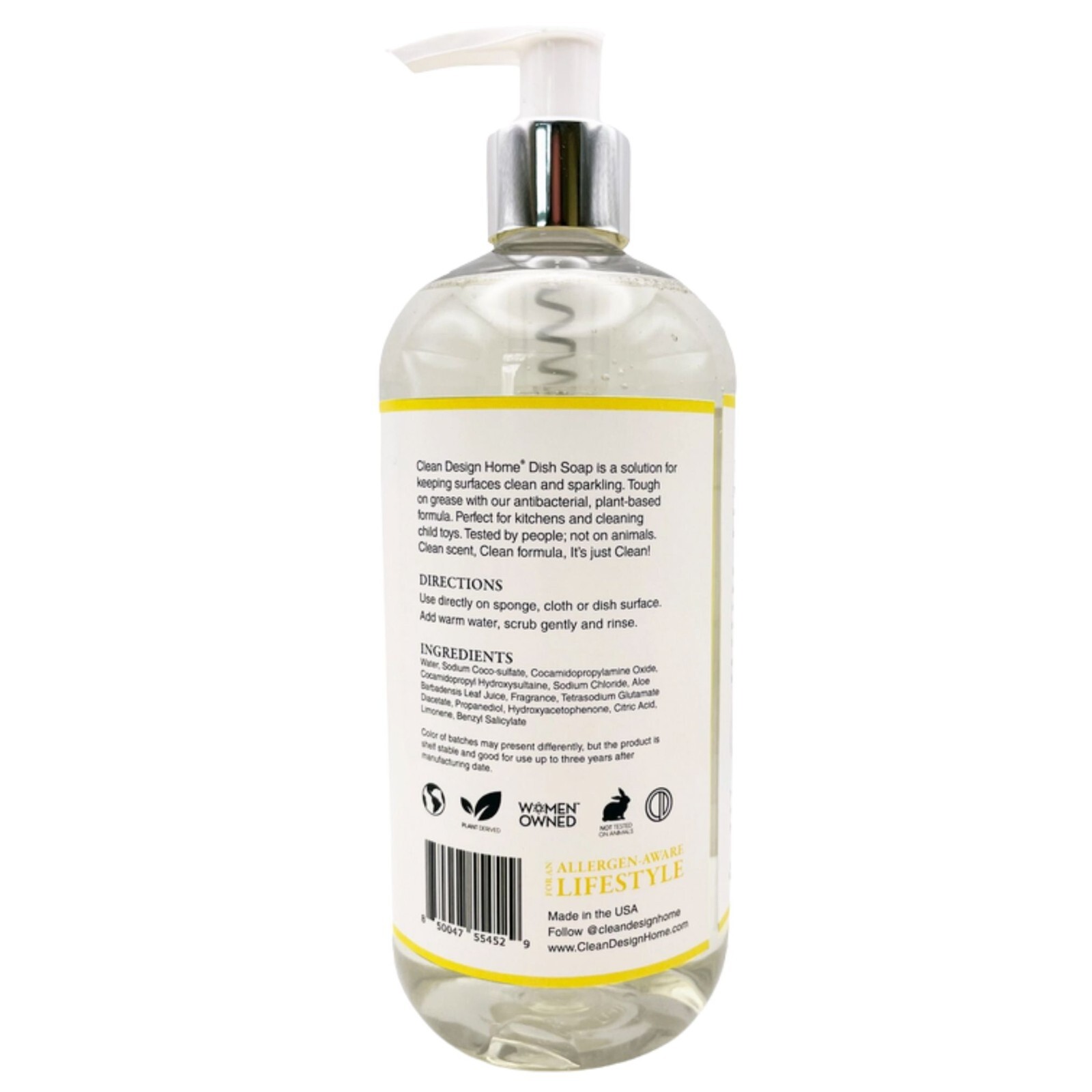 Allergen-Aware, Plant-Based Citrus Dish Soap by CLEAN DESIGN HOME® 16oz