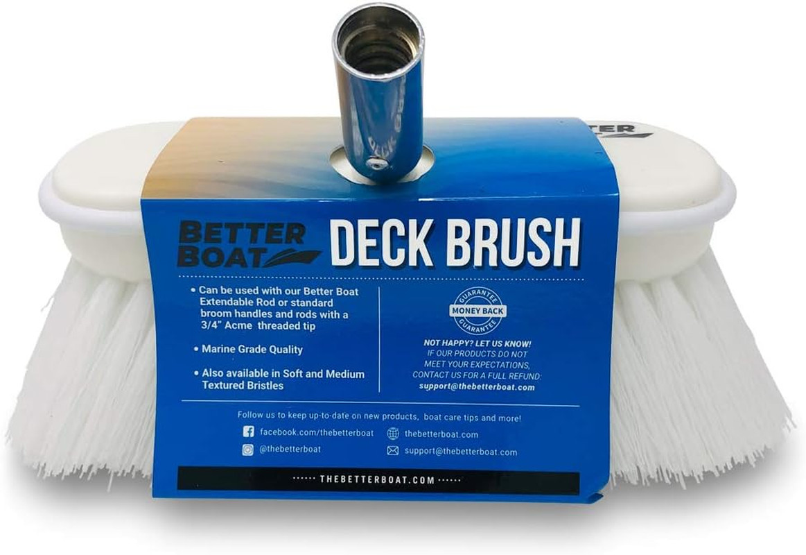 Stiff Boat Deck Brush, Heavy-Duty Marine Brush Head, 8″ Firm Bristle with Bumper
