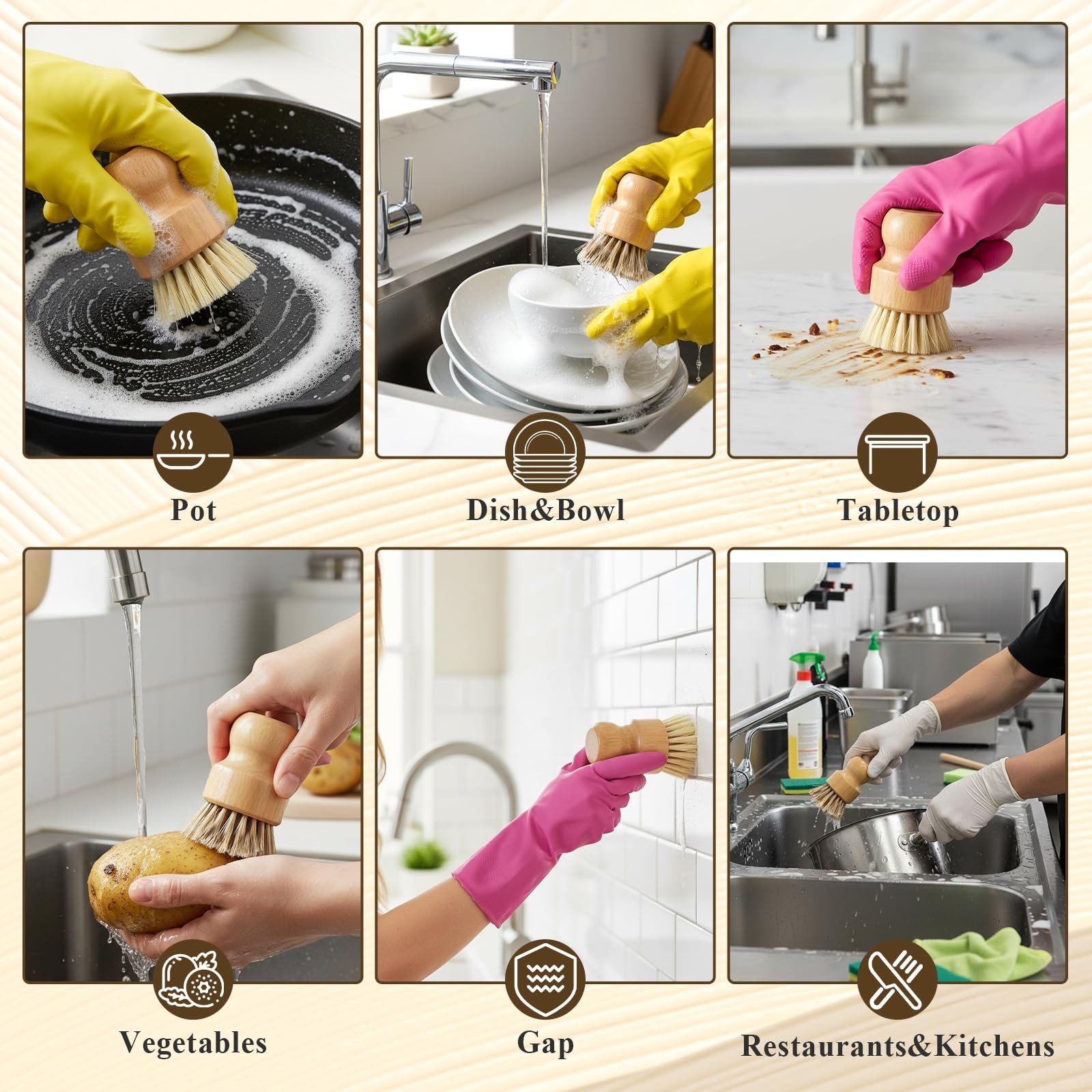 7 Pcs Scrub Brushes Set, Kitchen Dishwashing Scrubber with Natural Sisal/Palm…