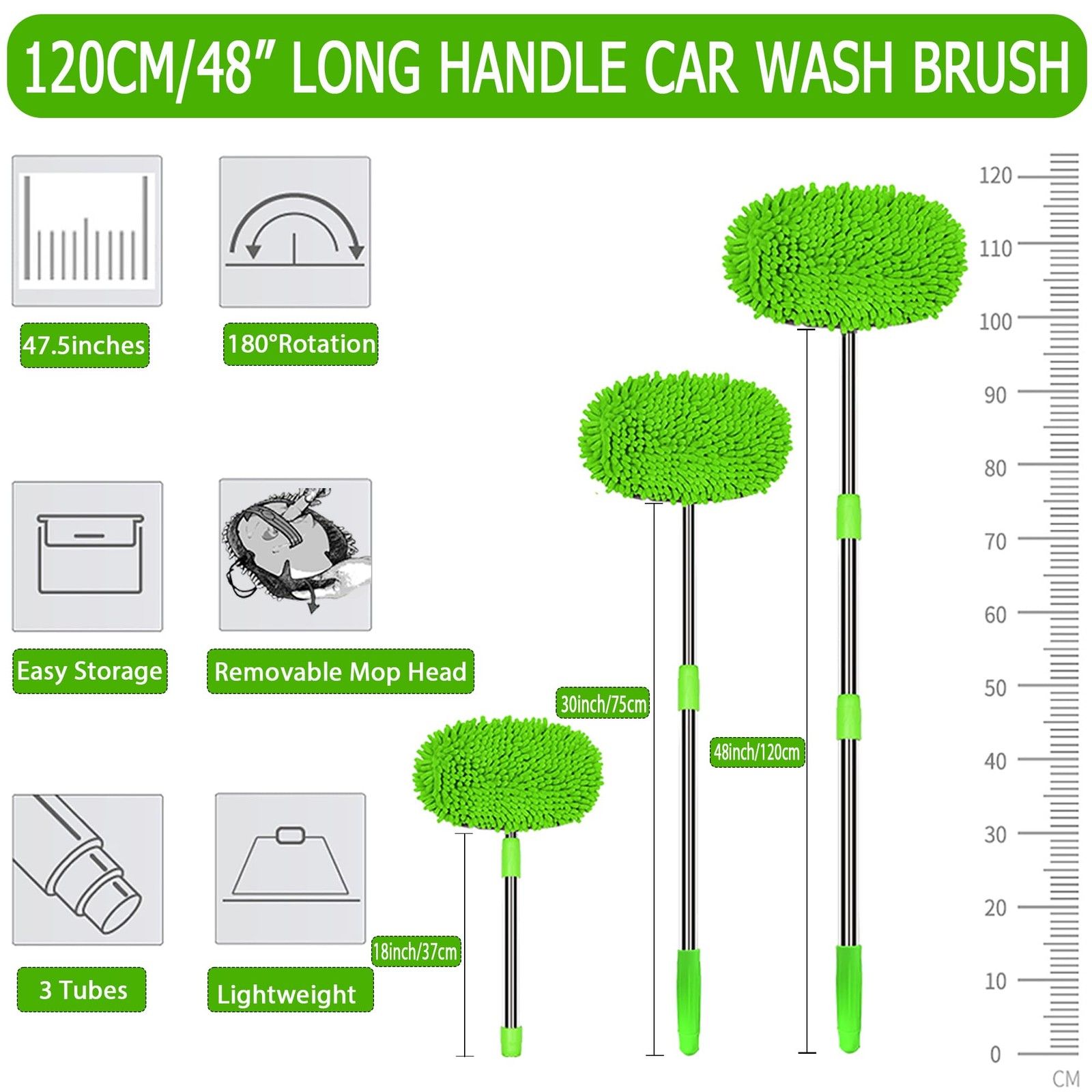 47.5″ Car Wash Brush Mop Cleaning Tool with Long Handle Kit for Washing Detai…