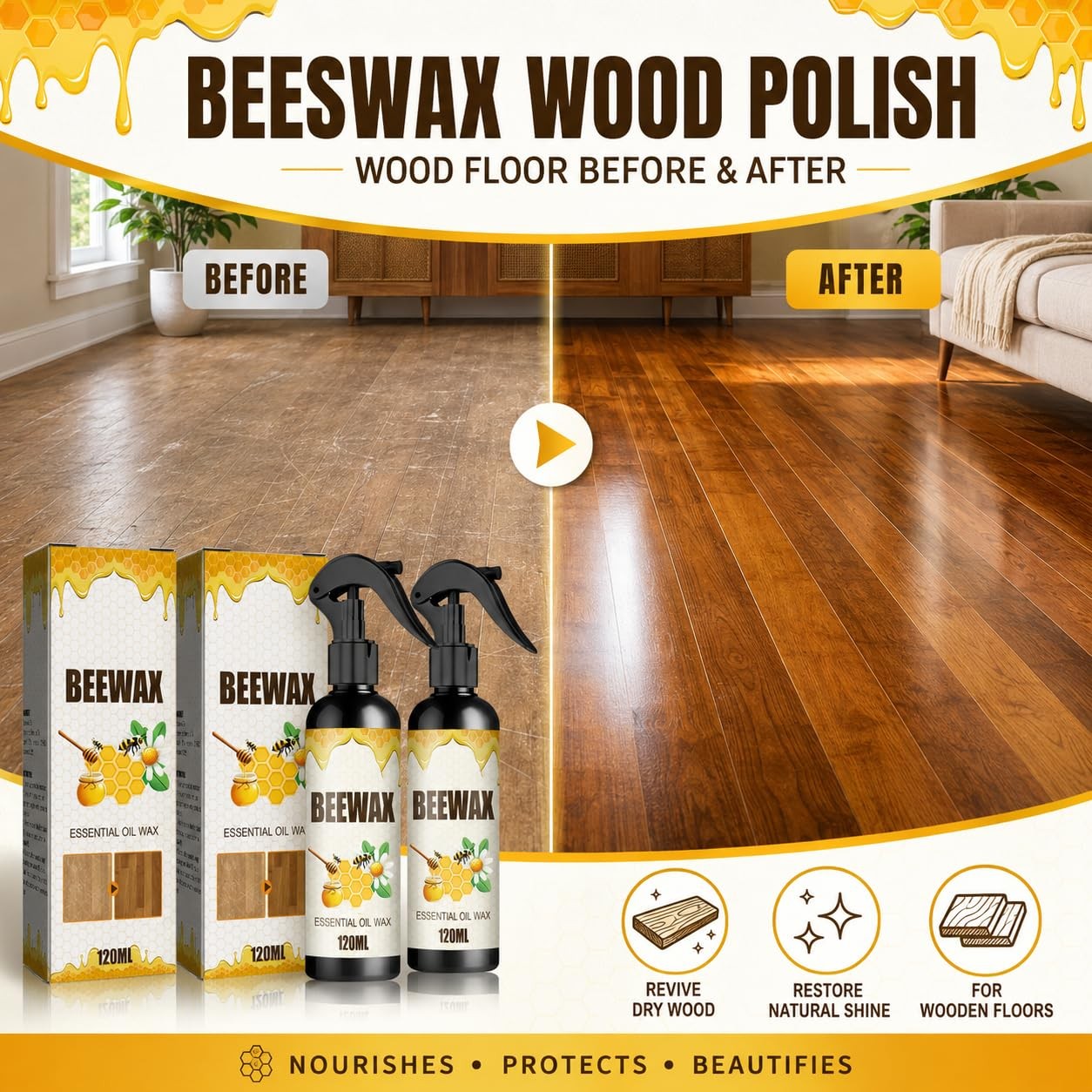 2pcs Beeswax Wood Polish,Bees Wax Furniture Polish And Cleaner,Beeswax Furnit…
