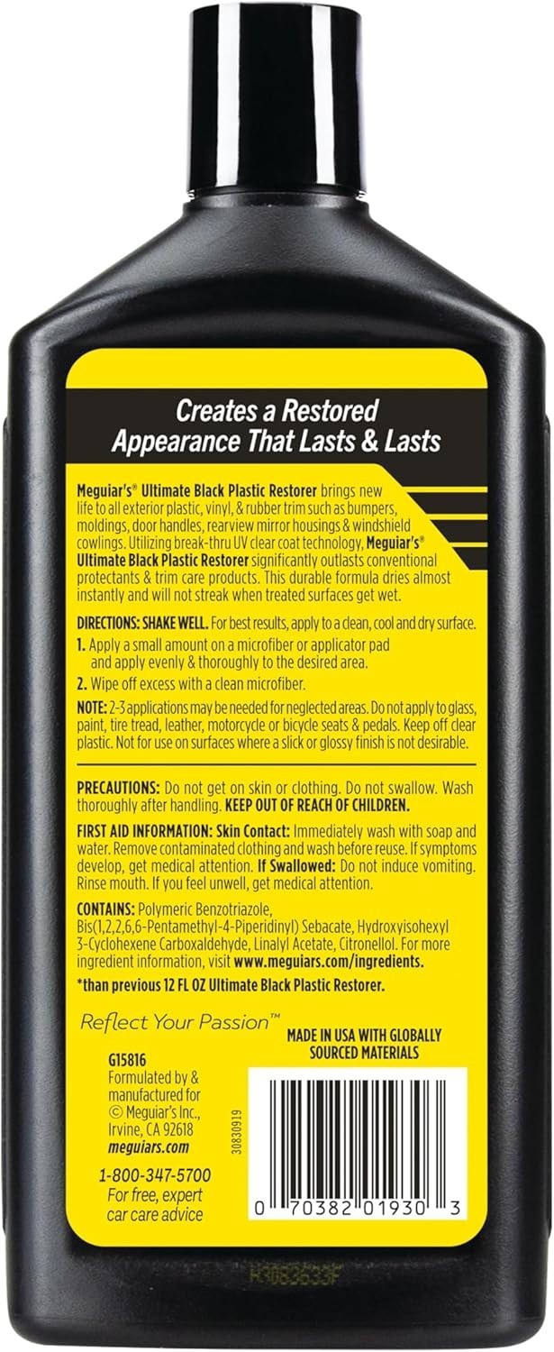 Black Trim & Plastic Restorer 16oz Long Lasting UV Protection for Cars