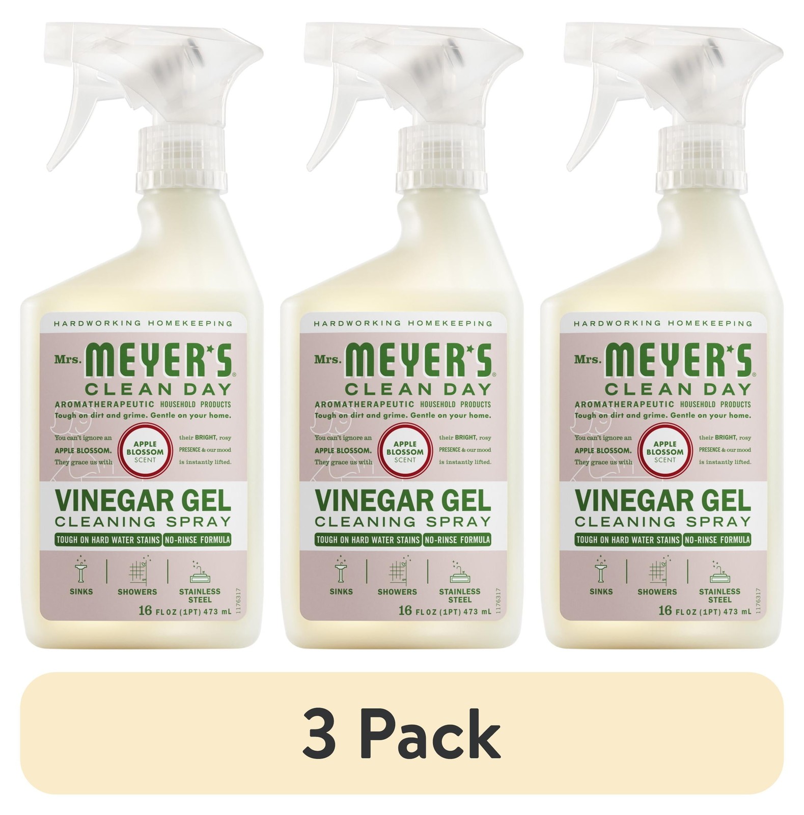 (3 pack)Vinegar Gel Cleaning Spray, Bathroom Use, No-Rinse Formula,Apple Blossom
