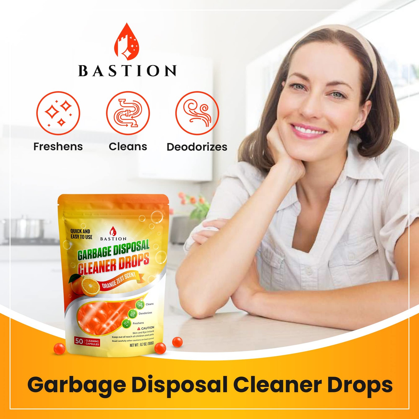 Garbage Disposal Cleaner and Deodorizer Drops- [[50-Count]] Orange Zest Scent…
