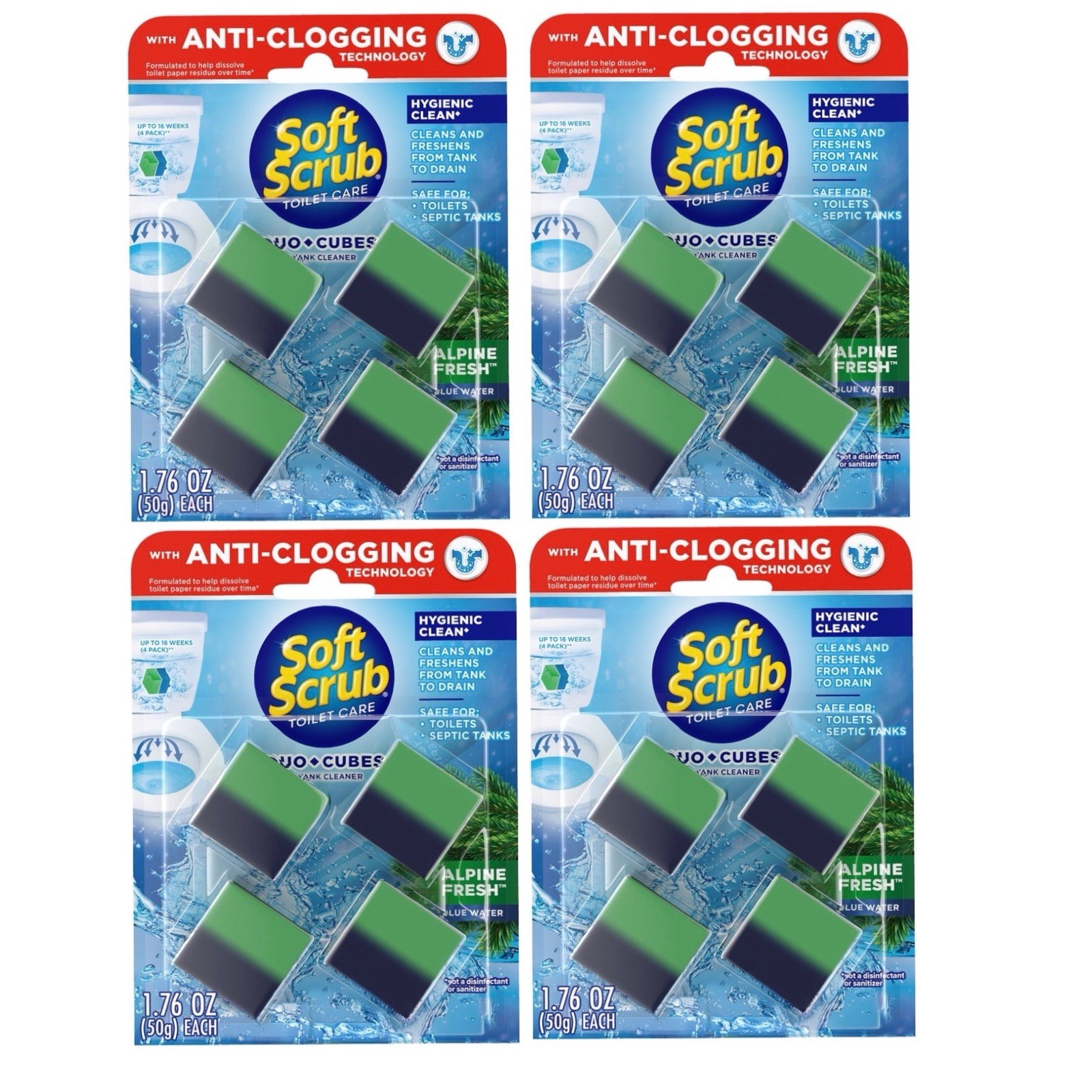 Soft Scrub In-Tank Toilet Cleaner Duo-Cubes, Alpine Fresh, 4ct, Pack of 4