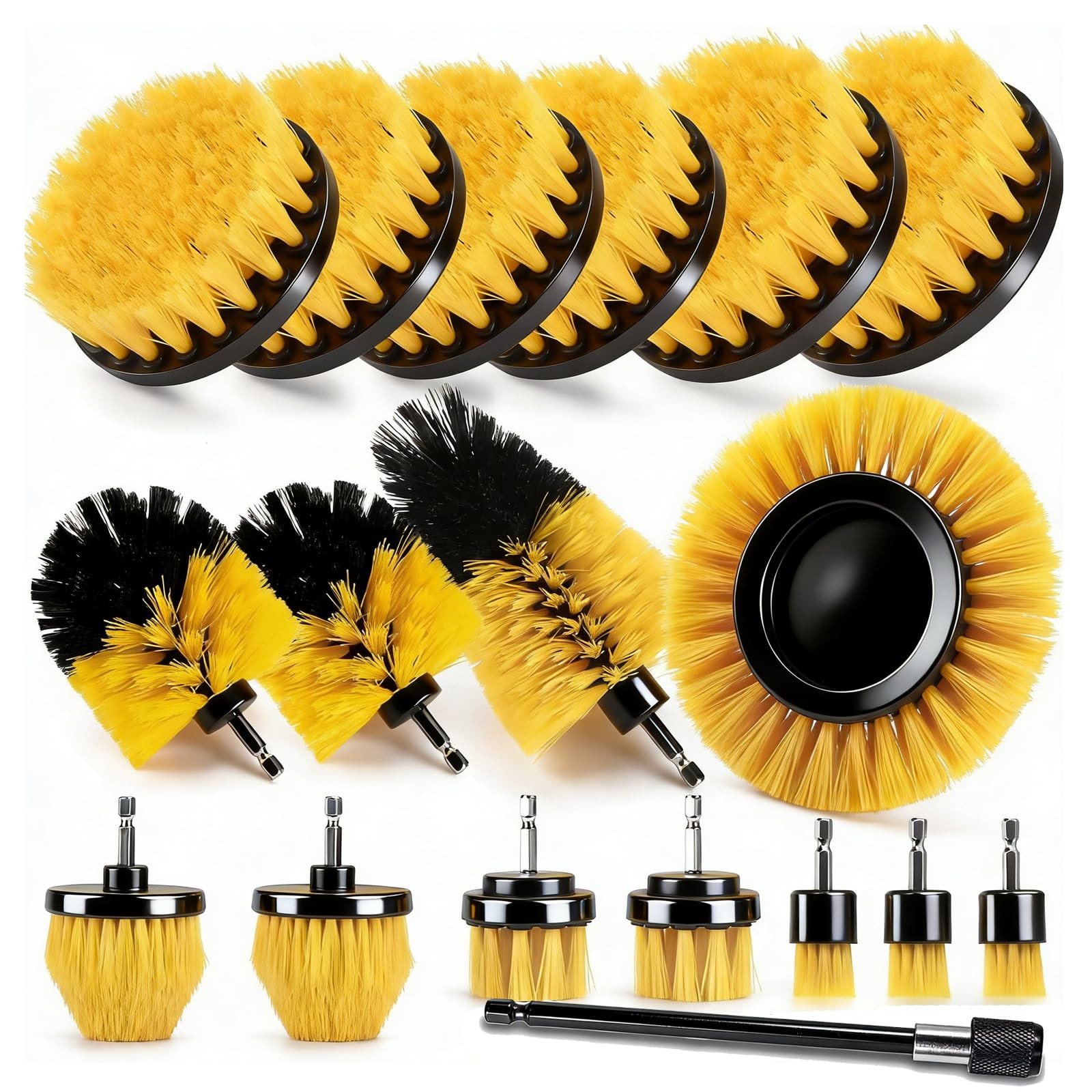 -Pack Drill Brush Power Scrubber Set, Long Attachment for Bathroom, Car, Tile