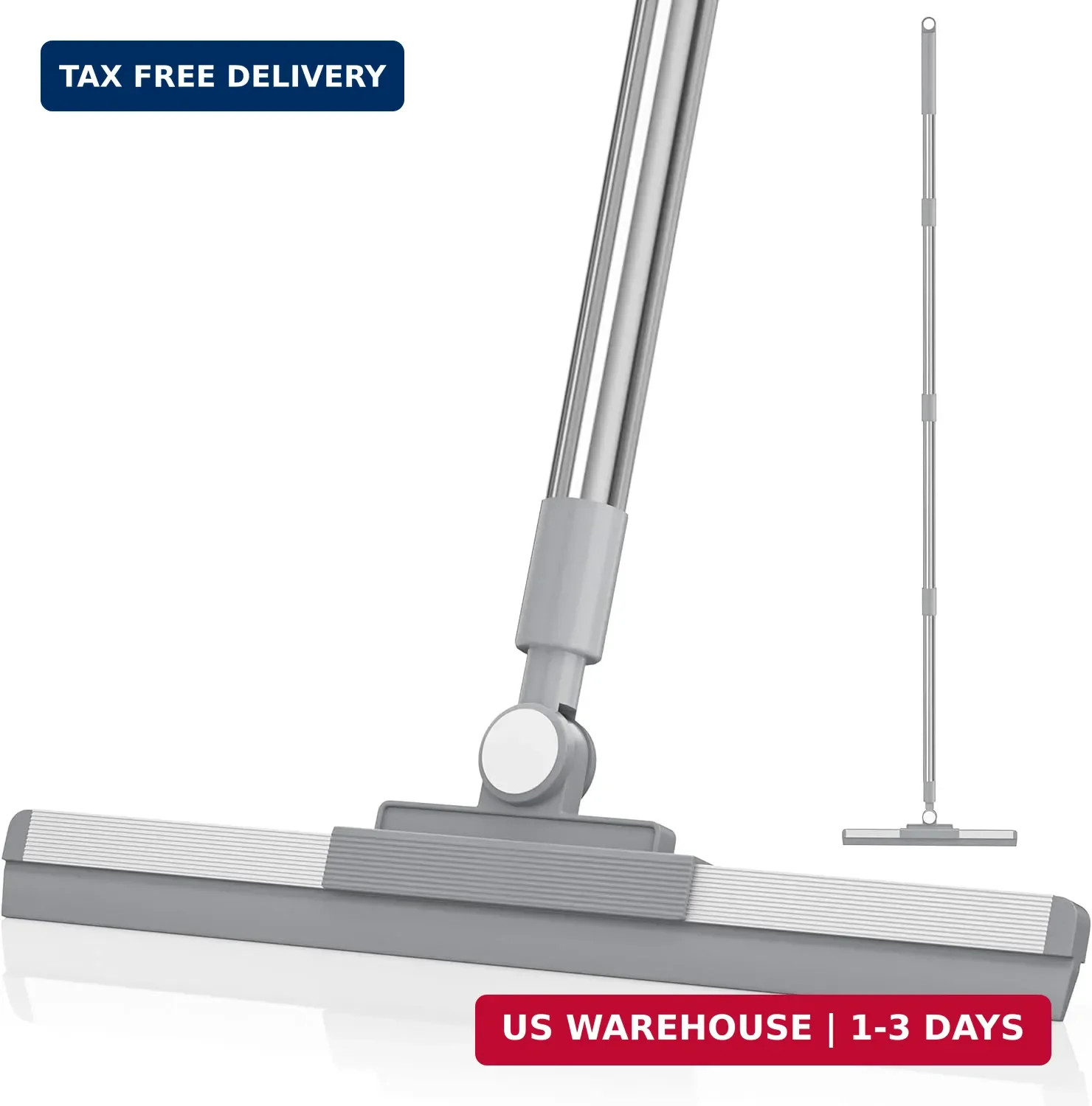 Floor Squeegee with 180° Rotating Head, Squeegee for Floor with 52” Long Handle