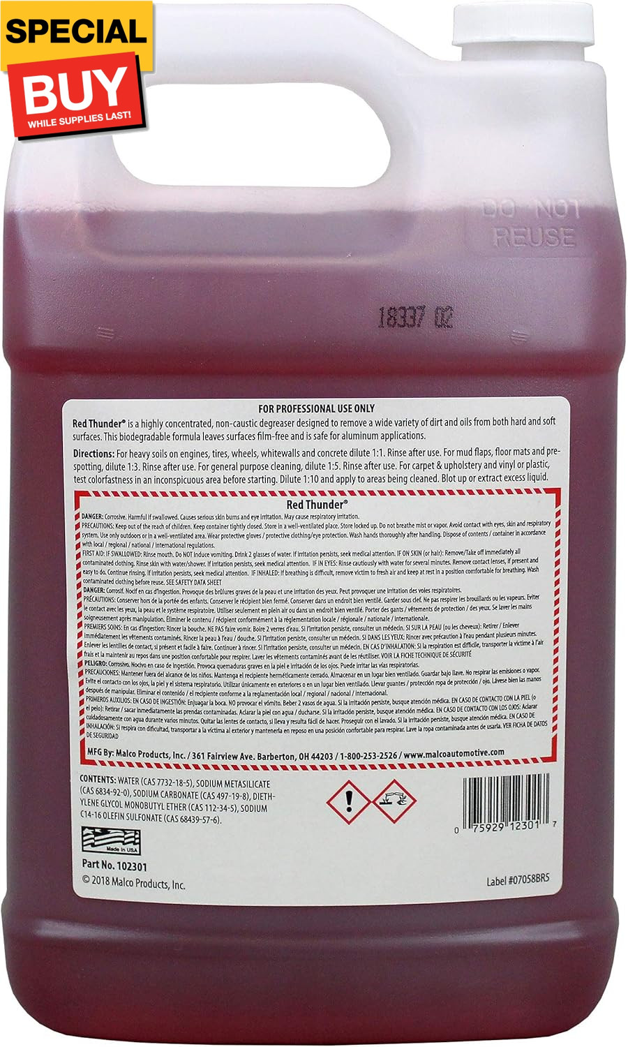 Red Thunder – Automotive Cleaner and Degreaser – Breaks Down Grease & Grime on E