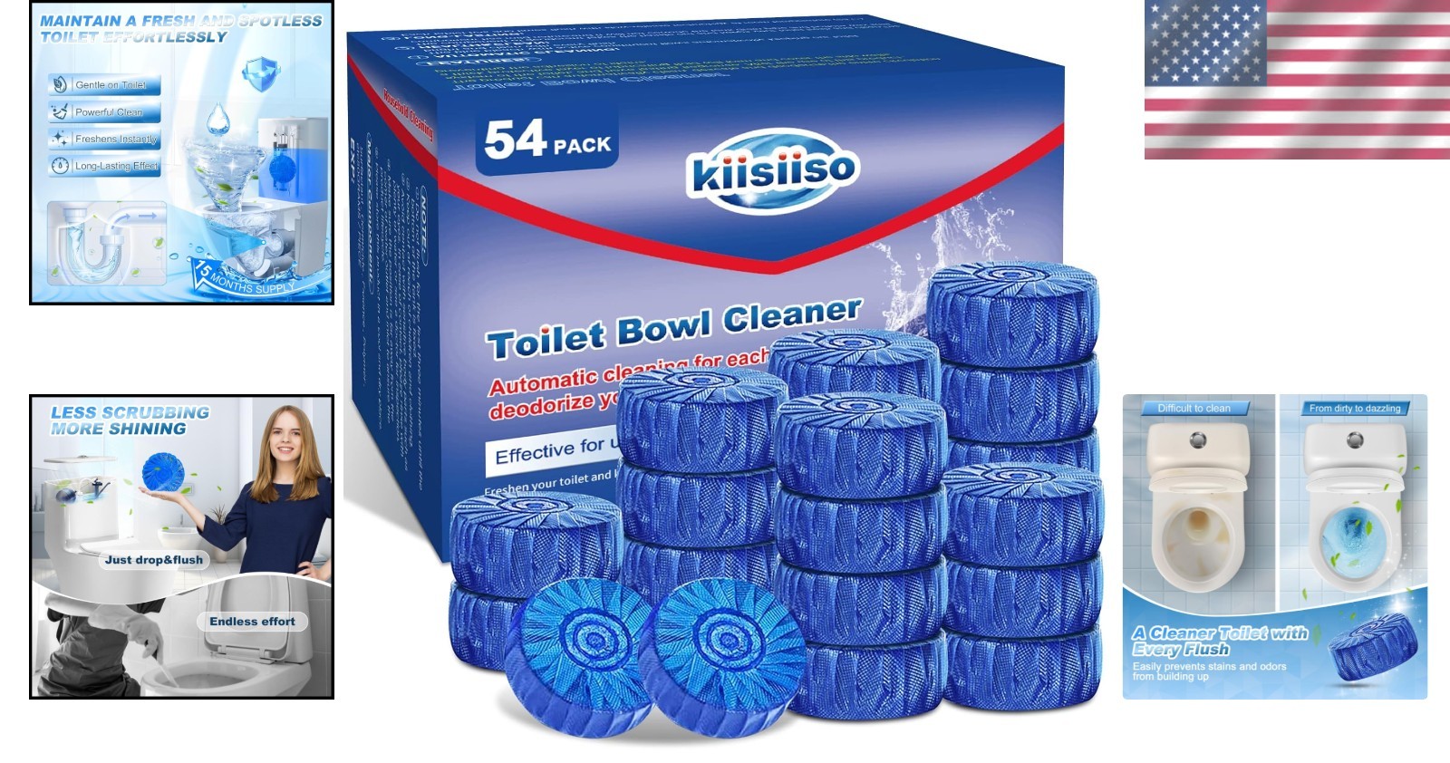 54 Pack Pine Scented Toilet Bowl Cleaner Tablets – Effortless Daily Freshness