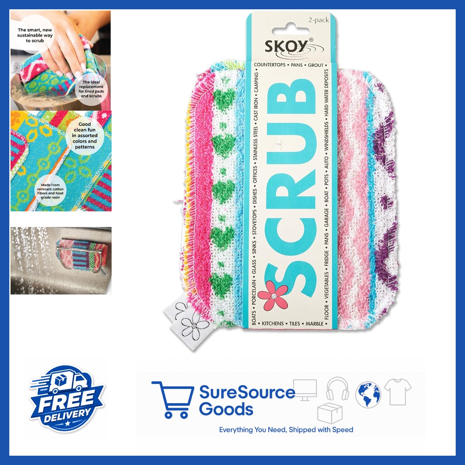 2-Pack Reusable Dish Scrubber Non-Scratching Kitchen Cleaning Soft Scrub Pads