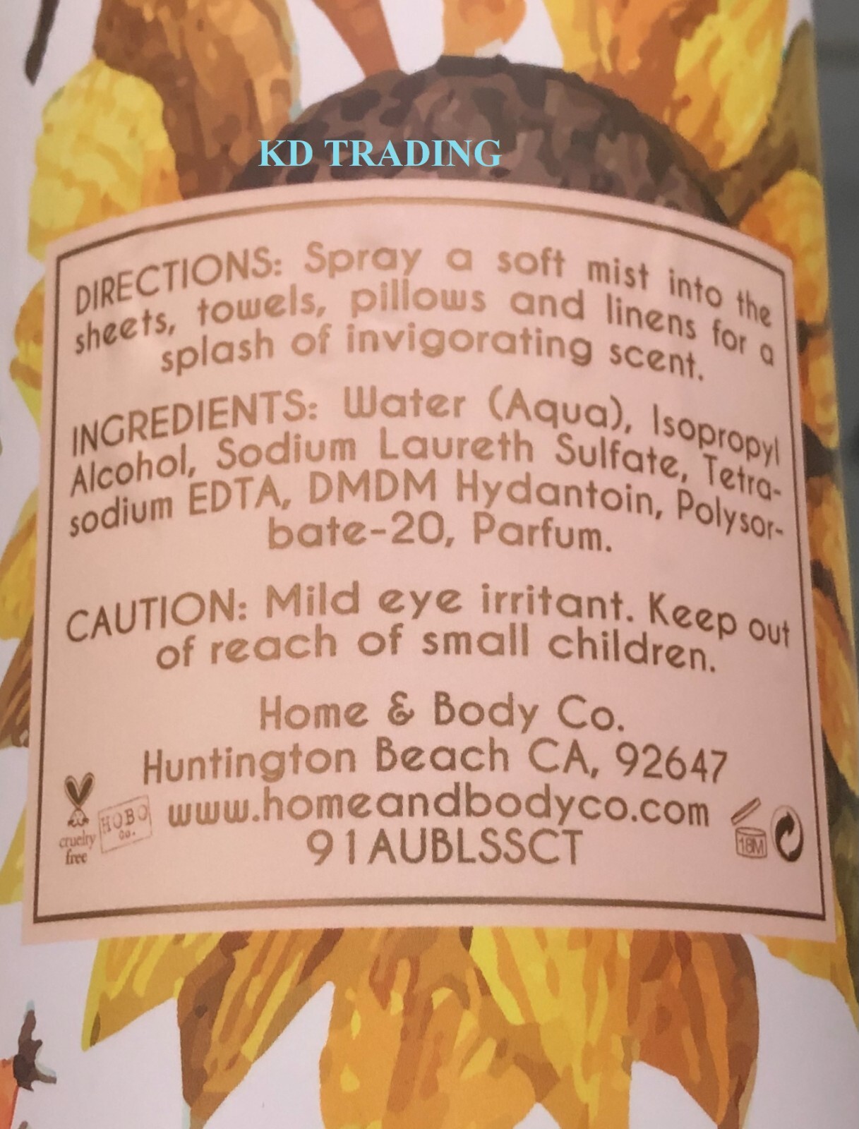 (2-Pack) AUTUMN BOTANICALS Odor Eliminator ROOM LINEN SPRAY~ SUNFLOWER CITRUS