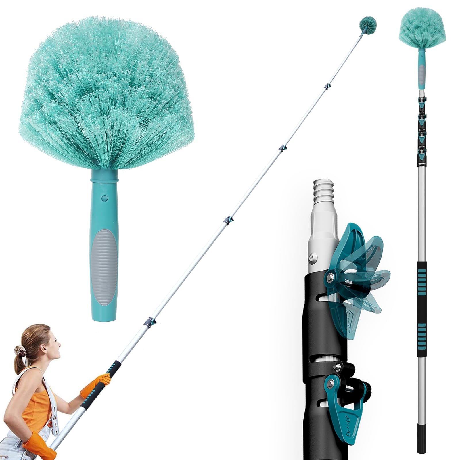 30 Feet High Reach Cobweb Duster with 6-24Ft Extension Pole, Webster Cobweb D…